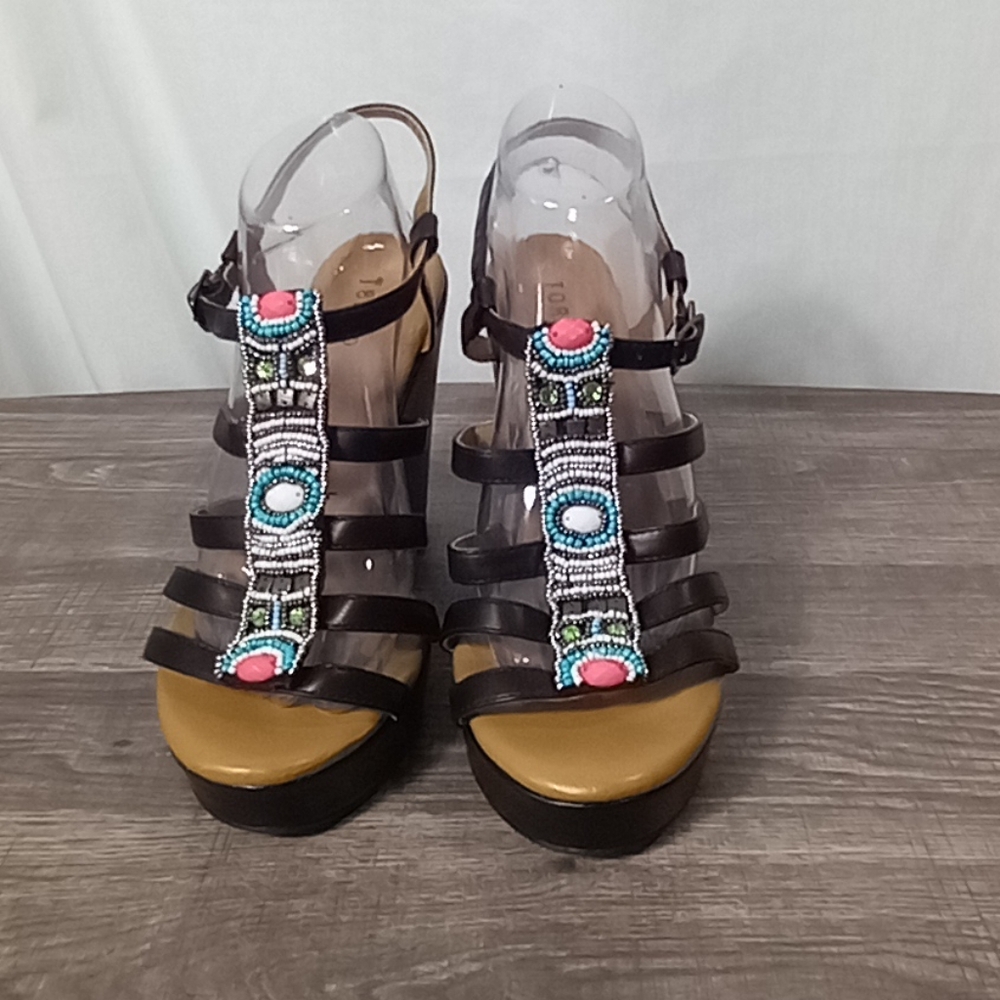 Torrid Beaded T Strap Platform Sandals Size 10 W
